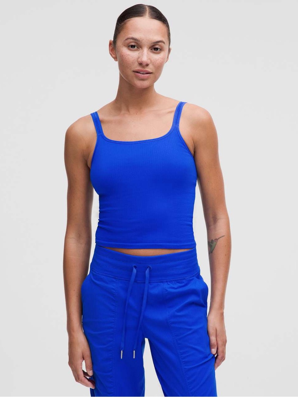 004. Lululemon Ebb to Street Scoop-Neck Cropped Tank Top Cerulean Blue